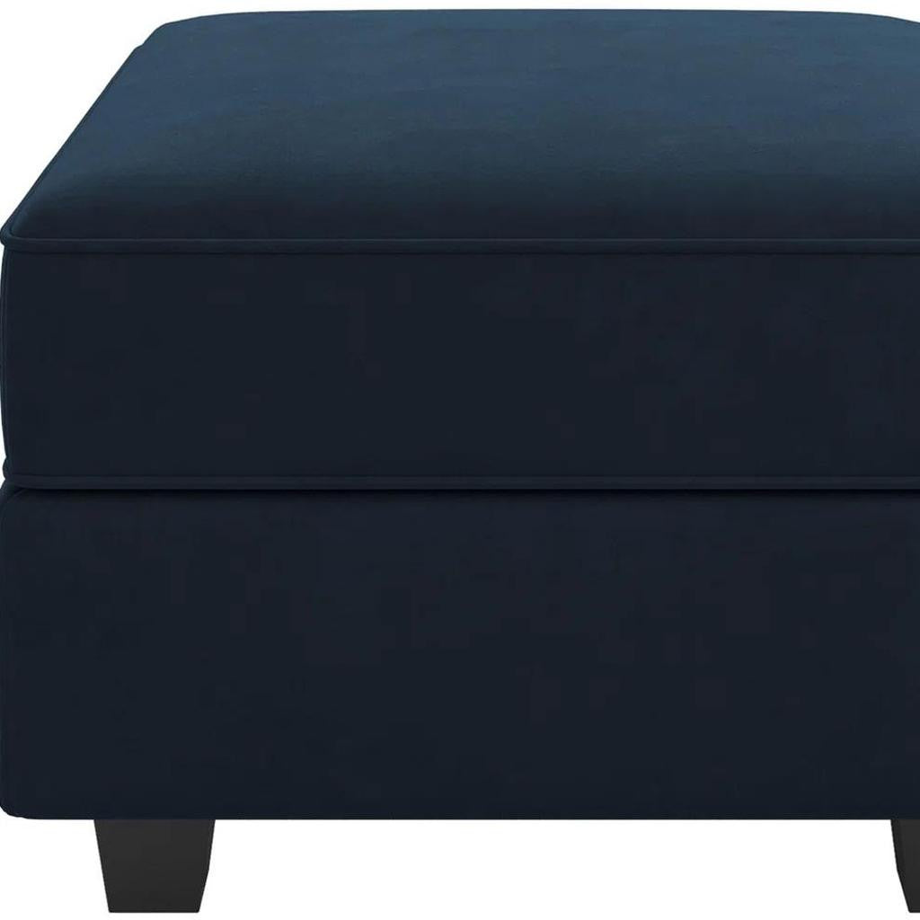 26" Blue And Black Velvet Ottoman With Storage
