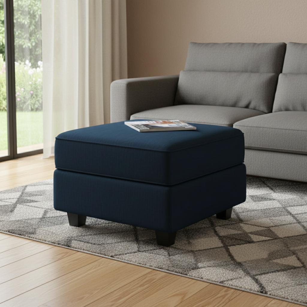 26" Blue And Black Velvet Ottoman With Storage