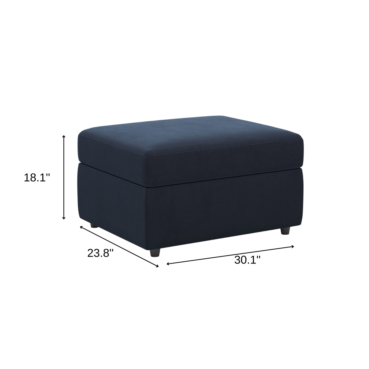 30" Blue And Black Velvet Ottoman With Storage