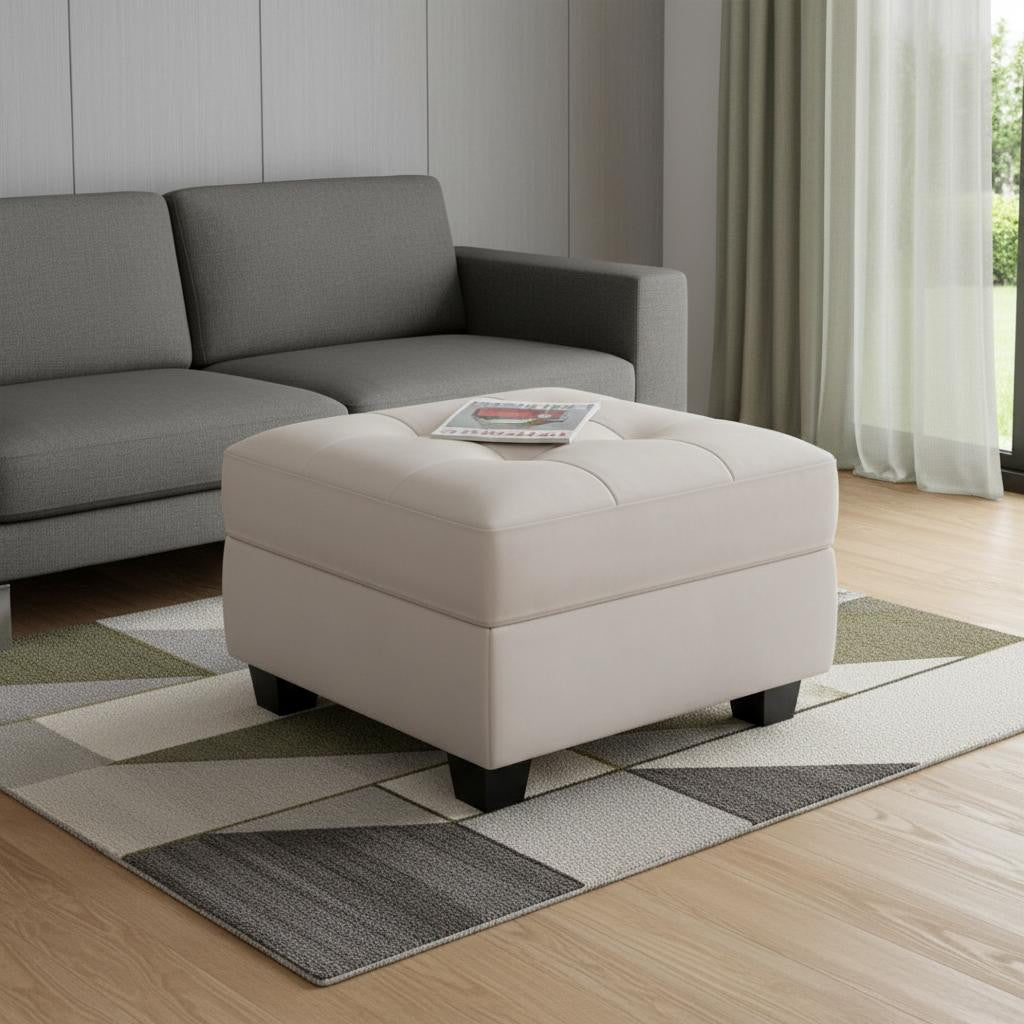 26" Beige And Black Velvet Tufted Ottoman With Storage