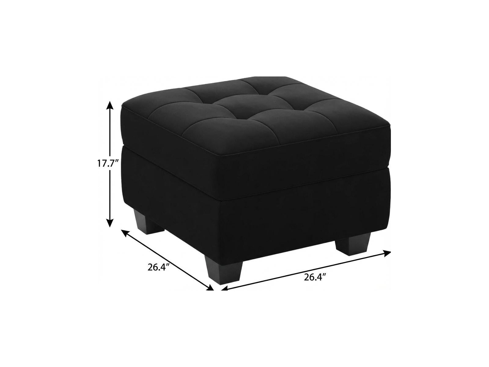 26" Black Velvet Tufted Ottoman With Storage