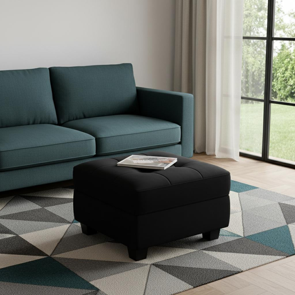 26" Black Velvet Tufted Ottoman With Storage