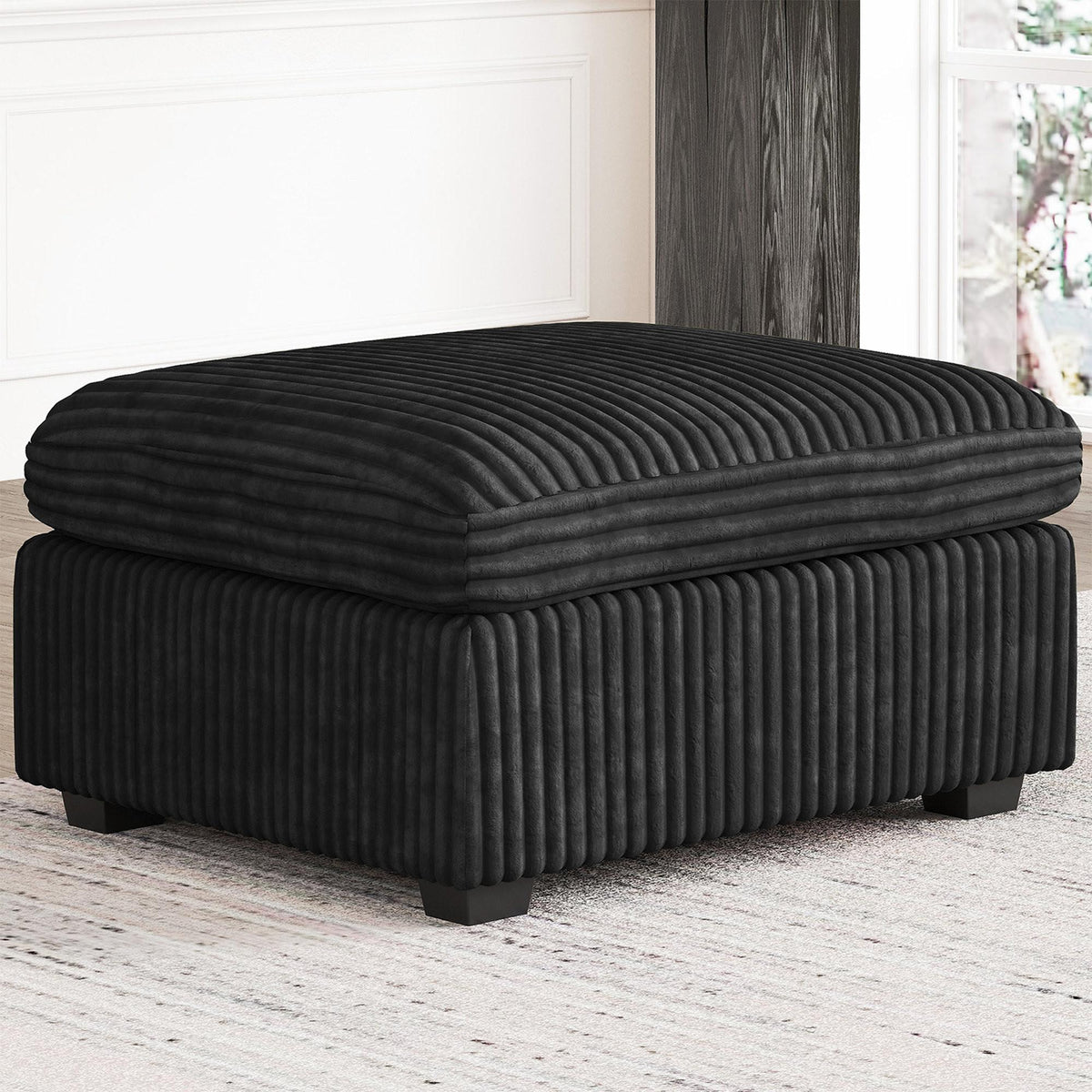 30" Black Corduroy Ottoman With Storage