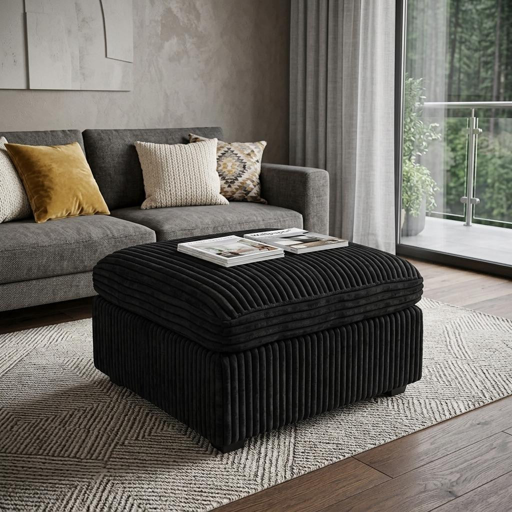 30" Black Corduroy Ottoman With Storage