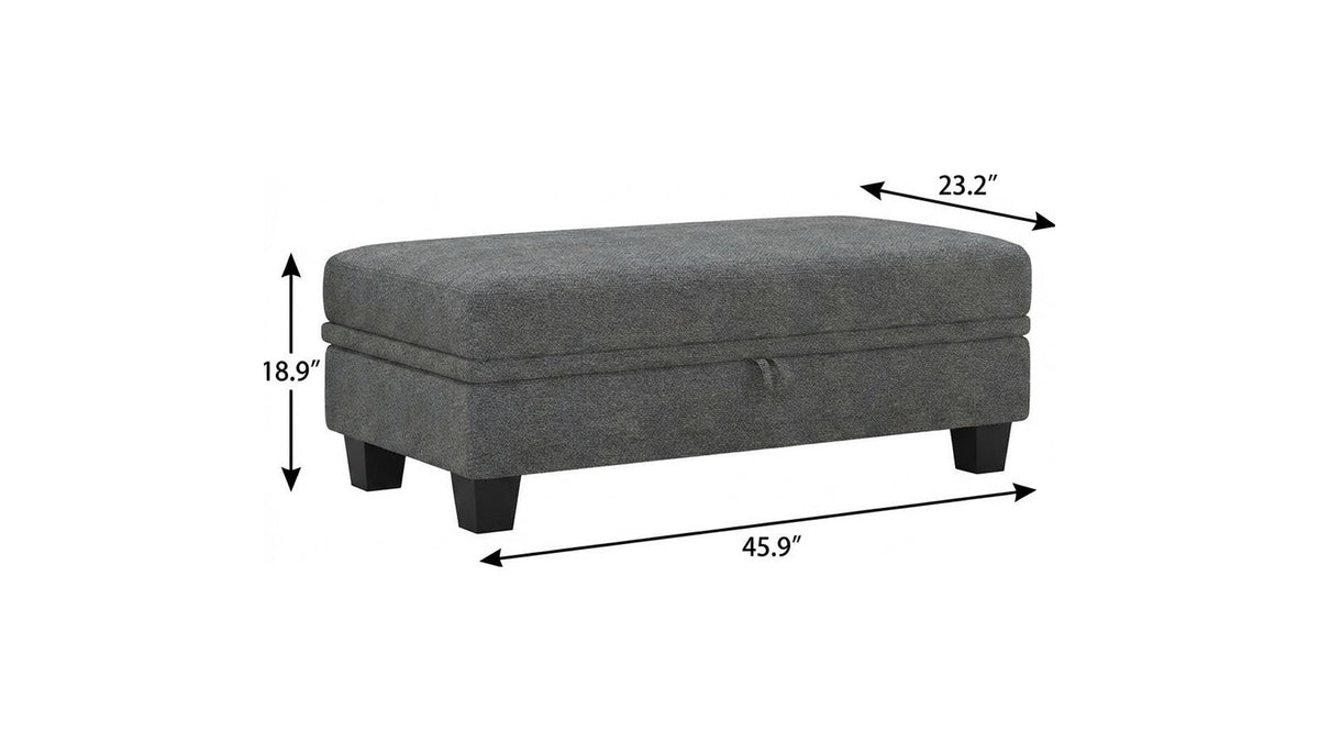 46" Light Gray And Black Chenille Ottoman With Storage