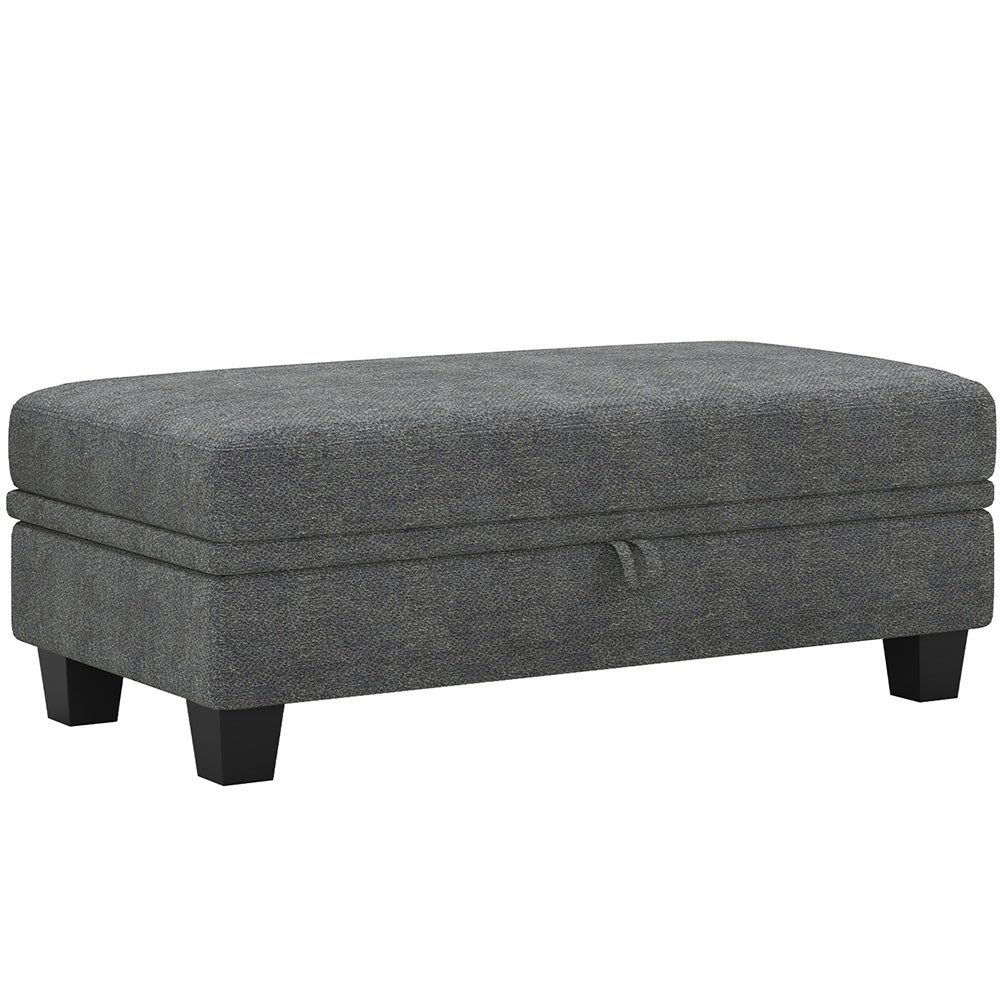 46" Light Gray And Black Chenille Ottoman With Storage