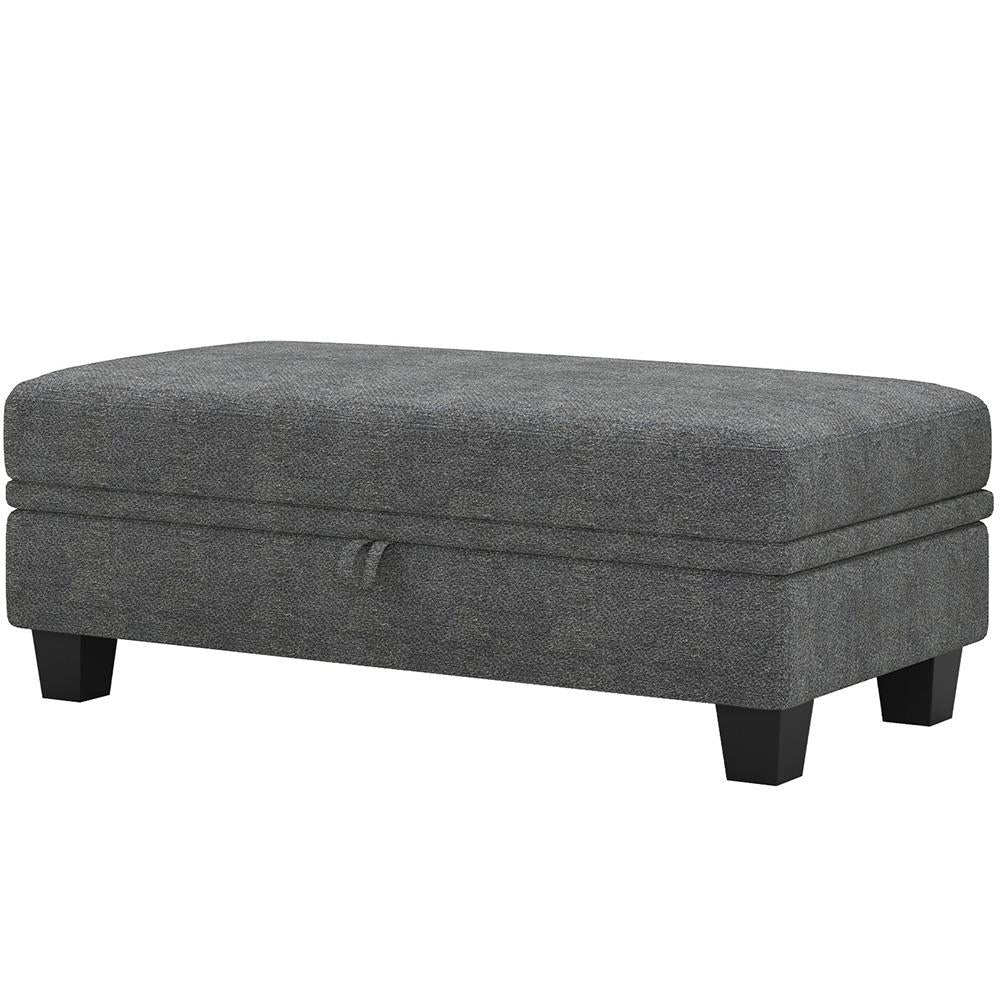 46" Light Gray And Black Chenille Ottoman With Storage