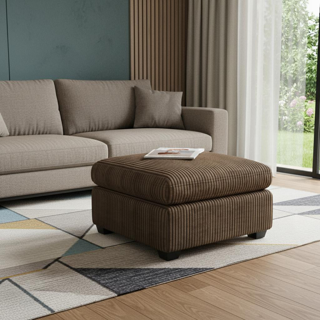 32" Brown and Black Corduroy Ottoman