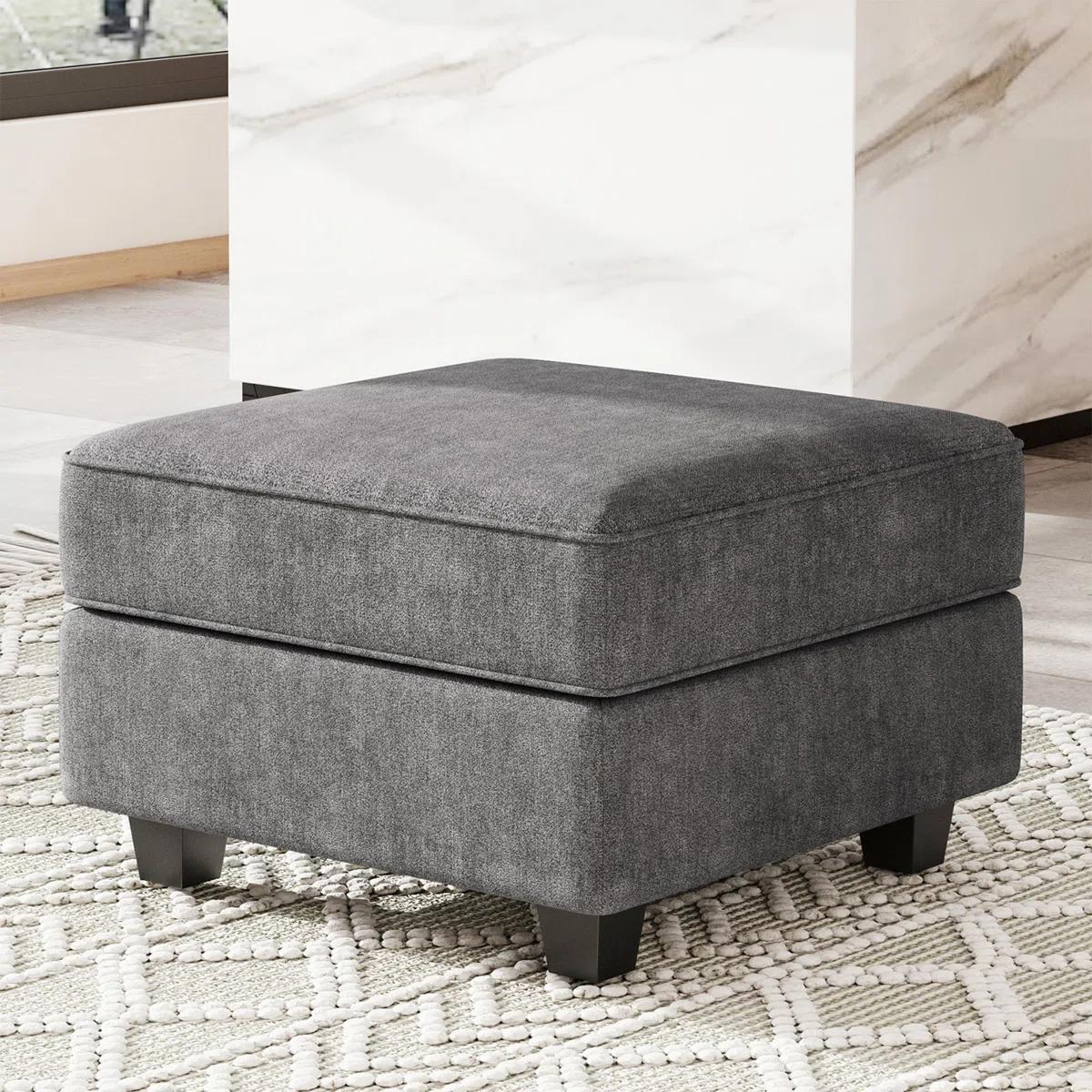 26" Gray And Black Polyester Blend Ottoman With Storage