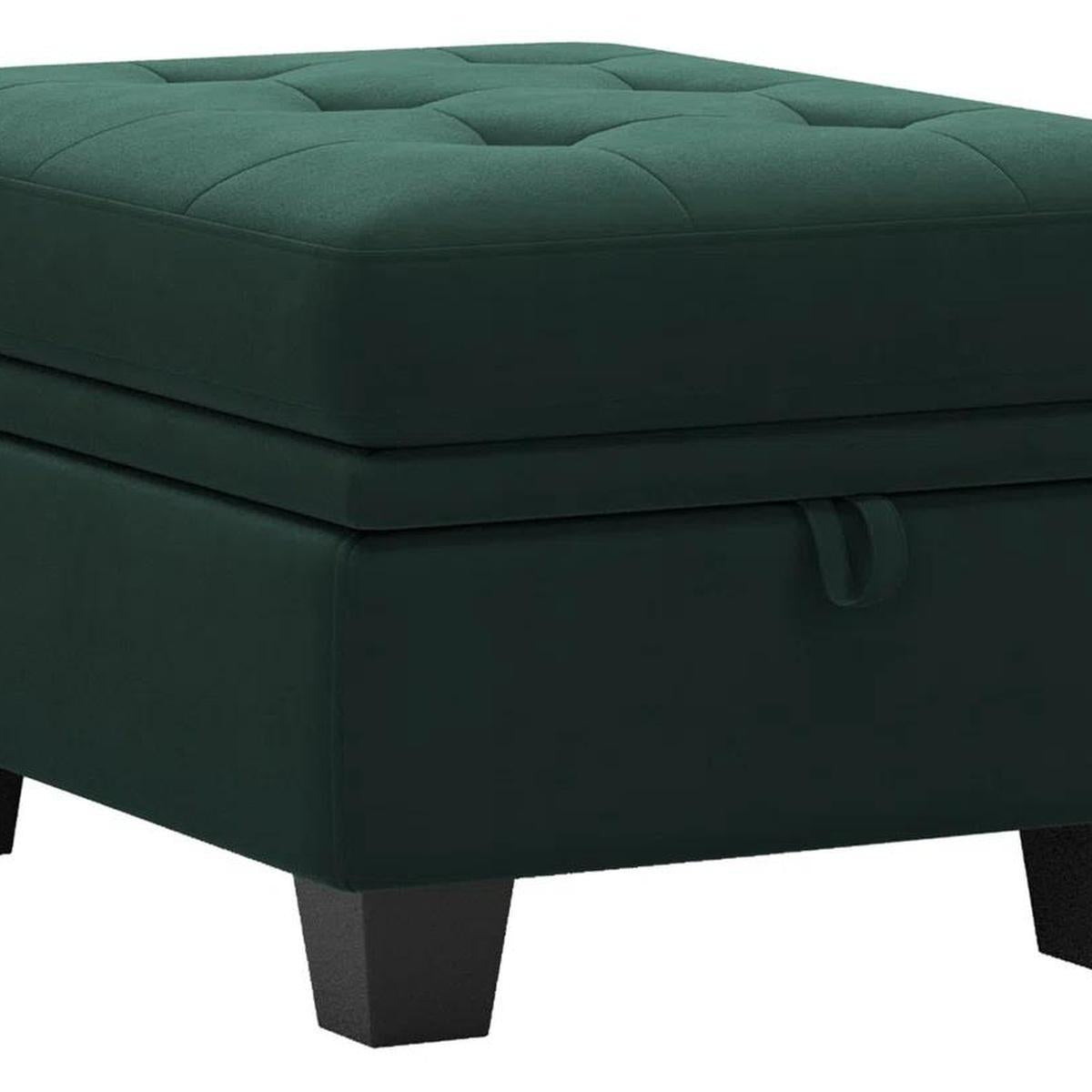 32" Green And Black Velvet Tufted Ottoman With Storage