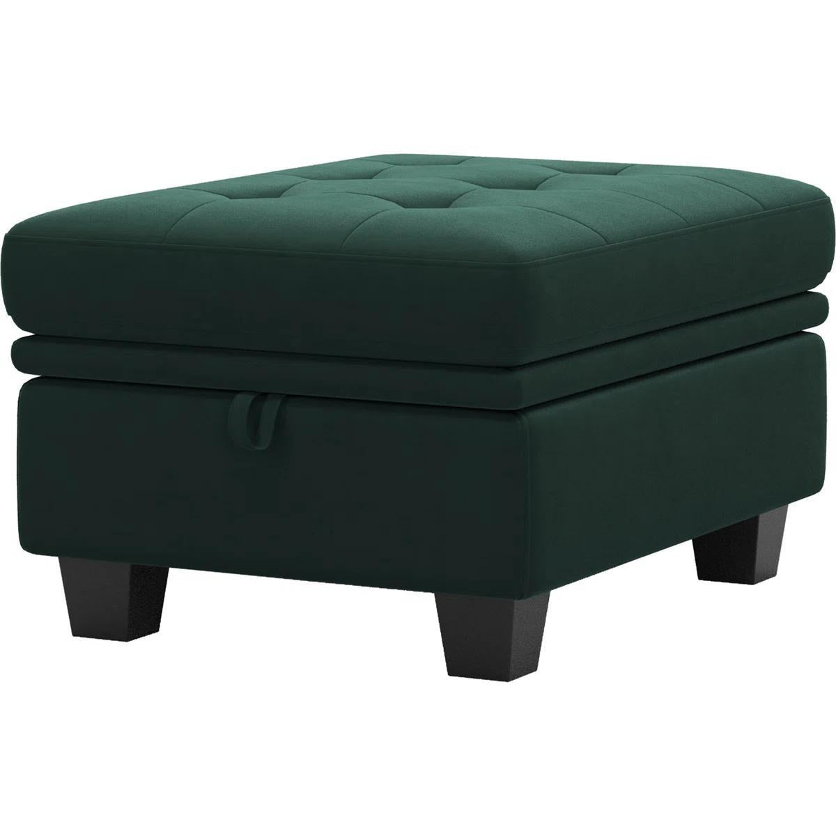 32" Green And Black Velvet Tufted Ottoman With Storage