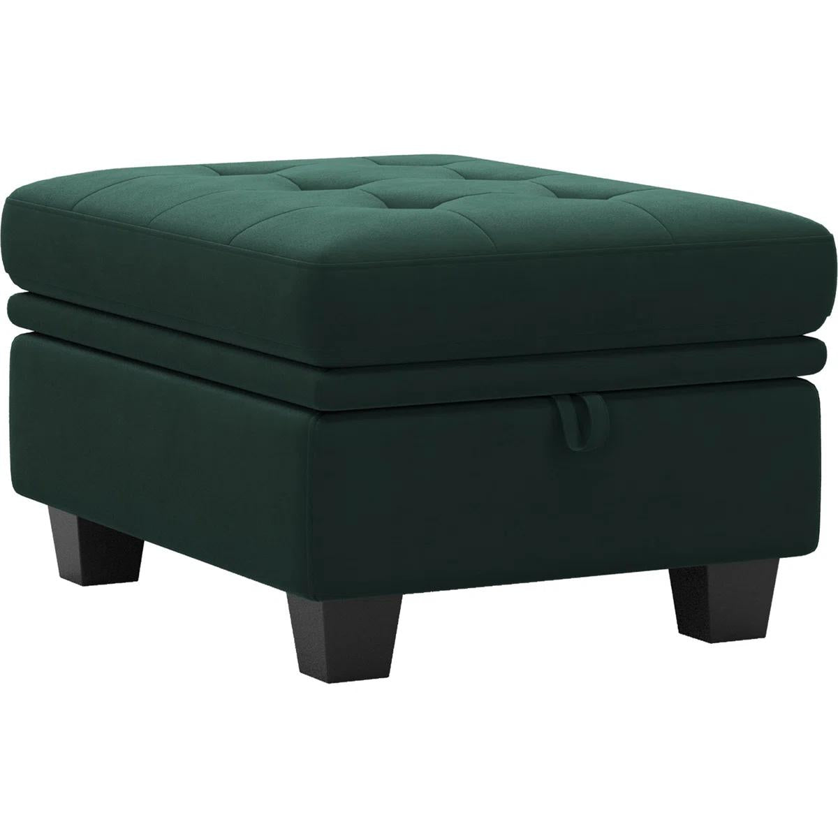 32" Green And Black Velvet Tufted Ottoman With Storage