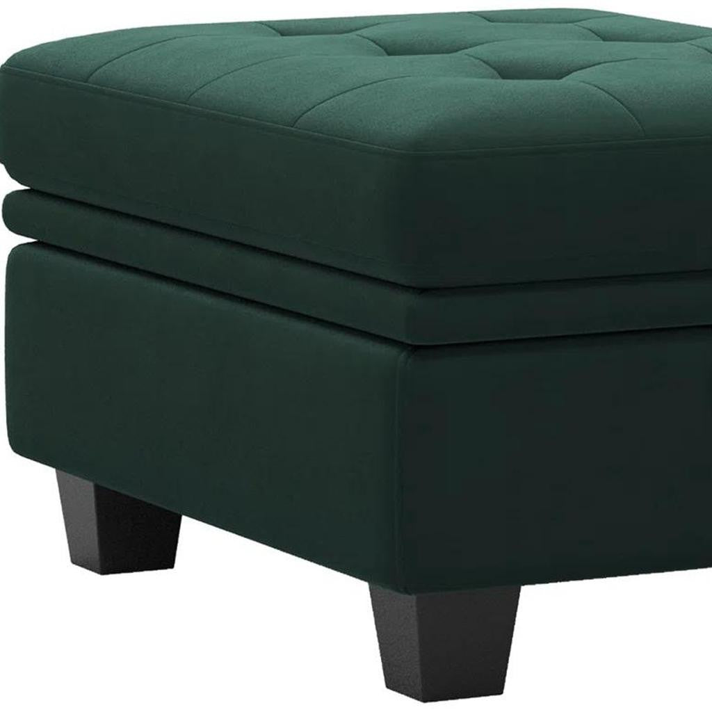 32" Green And Black Velvet Tufted Ottoman With Storage