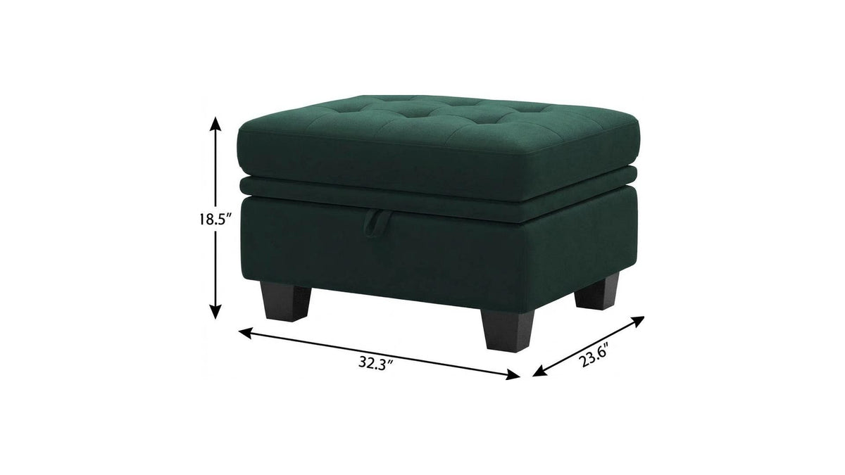32" Green And Black Velvet Tufted Ottoman With Storage
