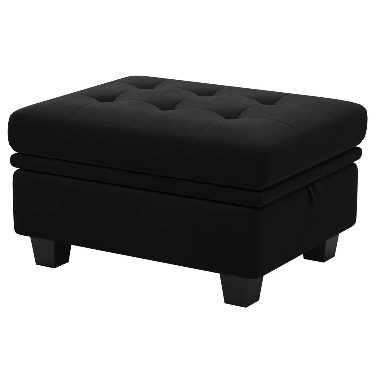 32" Black Velvet Tufted Ottoman With Storage