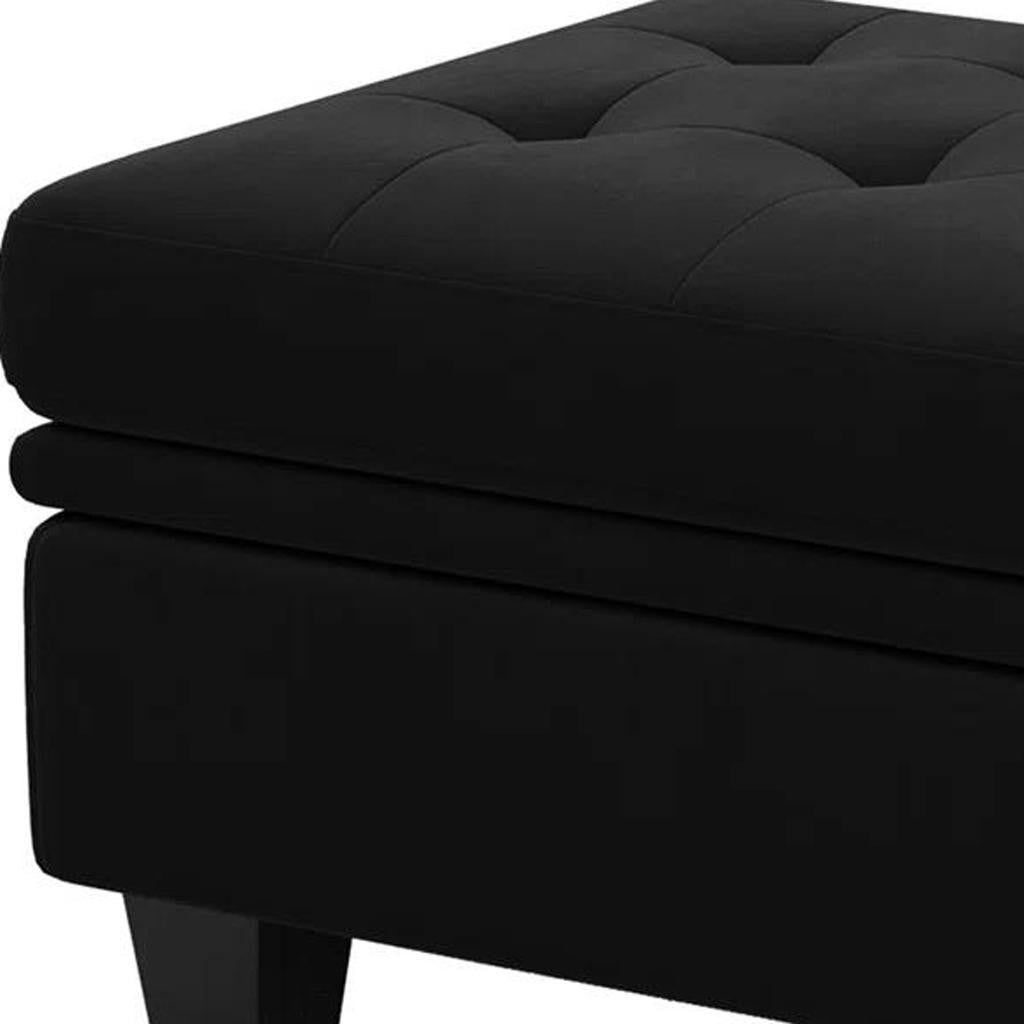 32" Black Velvet Tufted Ottoman With Storage