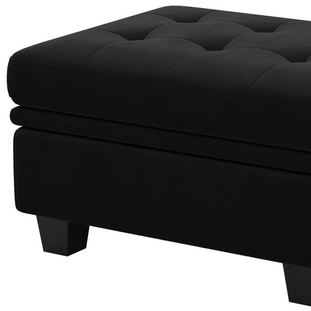 32" Black Velvet Tufted Ottoman With Storage
