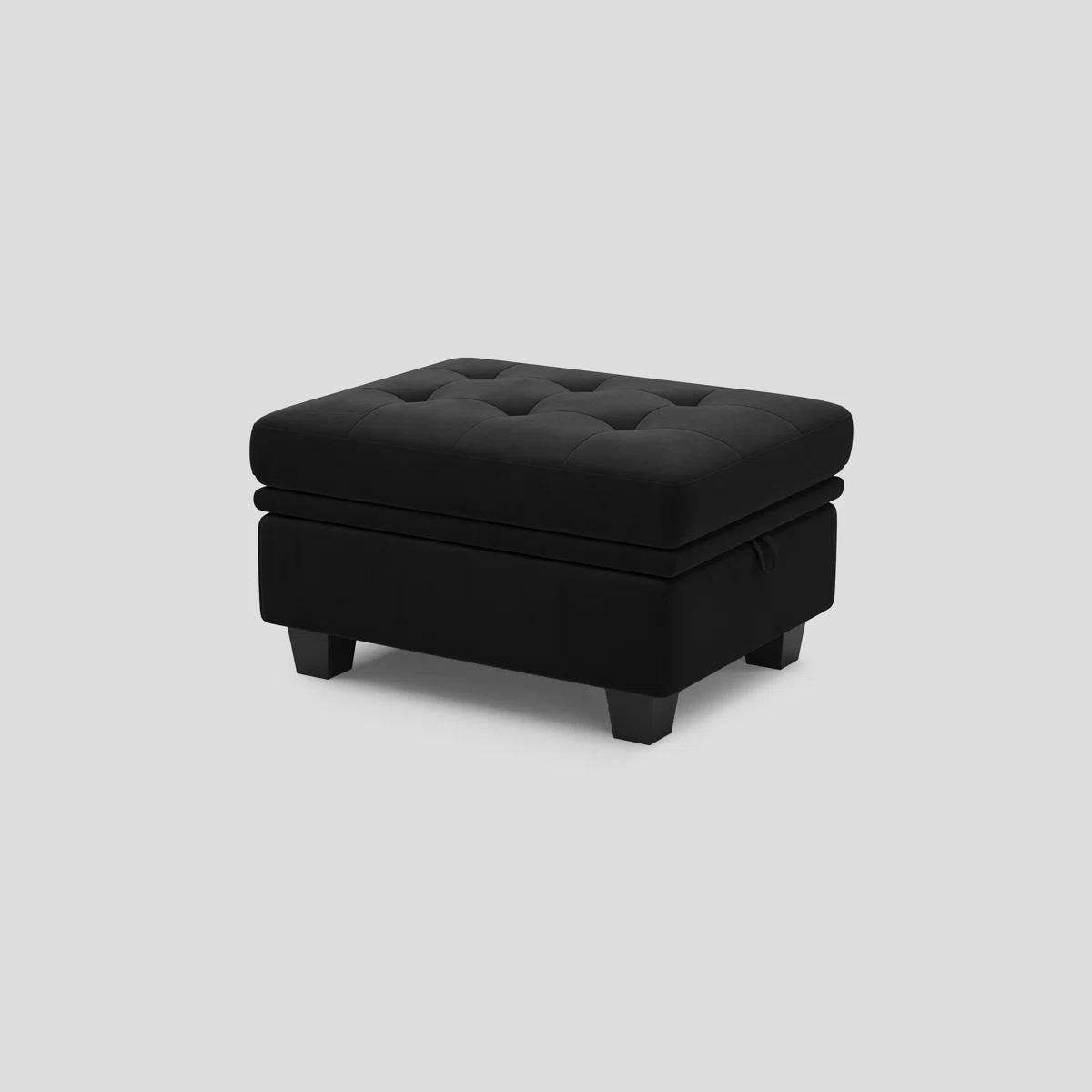 32" Black Velvet Tufted Ottoman With Storage