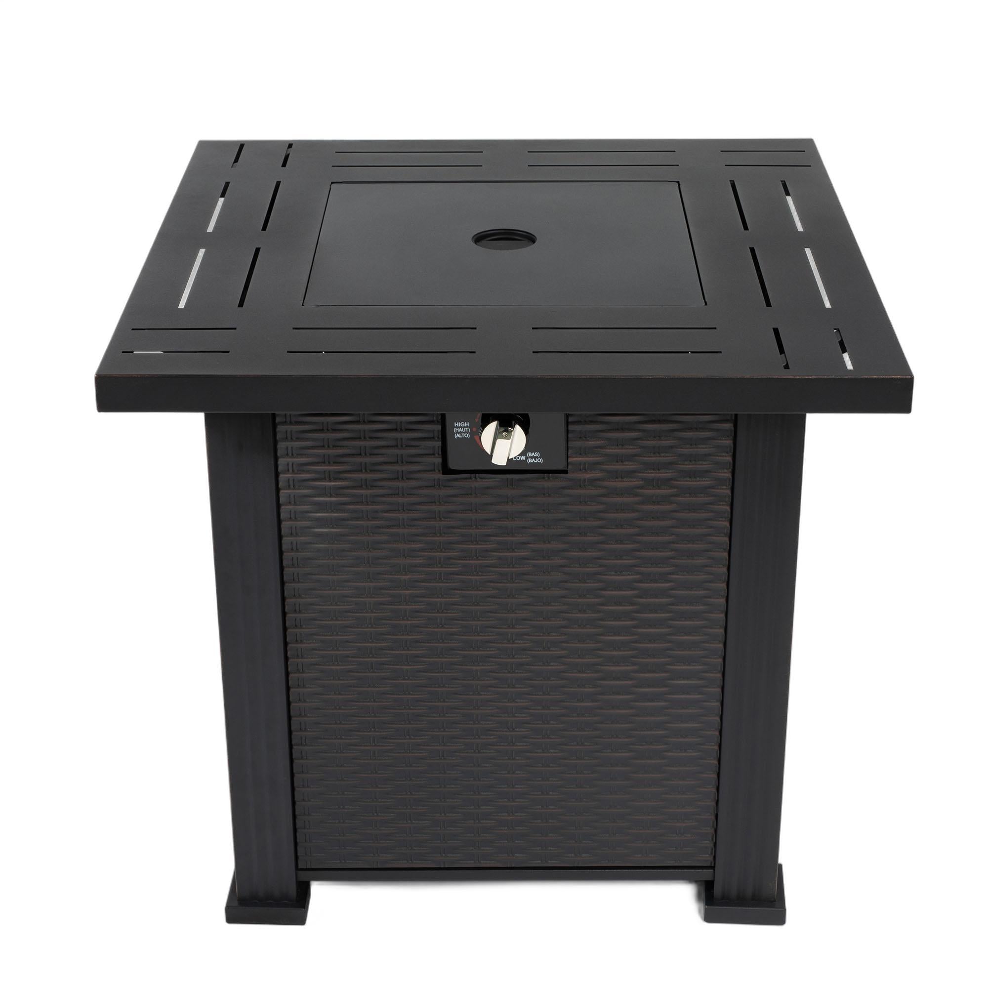 50000 BTU 28" Black Steel Propane Square Fire Pit Table With Cover