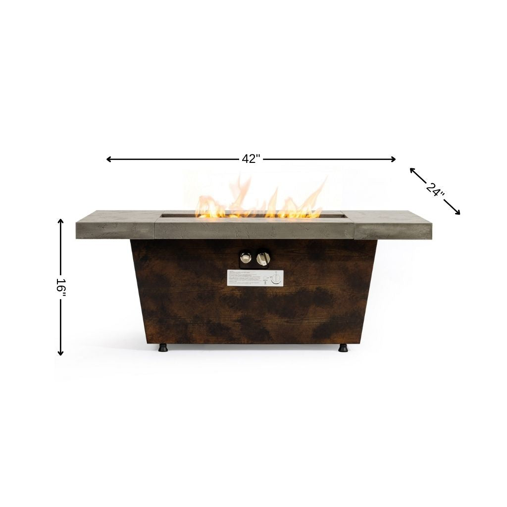 50000 BTU 42" Brown And Gray Iron Propane Rectangular Fire Pit Table With Cover