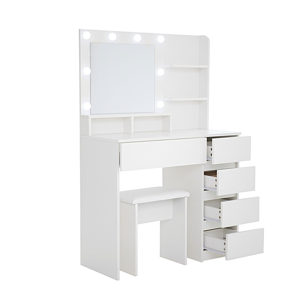 35" White Wood Five Drawer Vanity Table