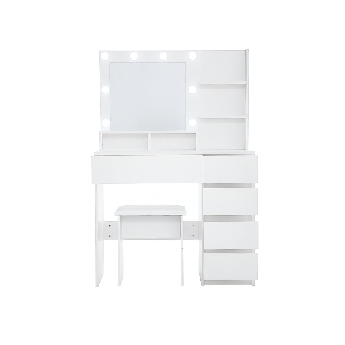 35" White Wood Five Drawer Vanity Table