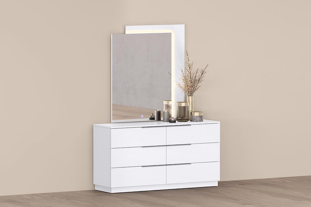62" White Wood Six Drawer Double Dresser