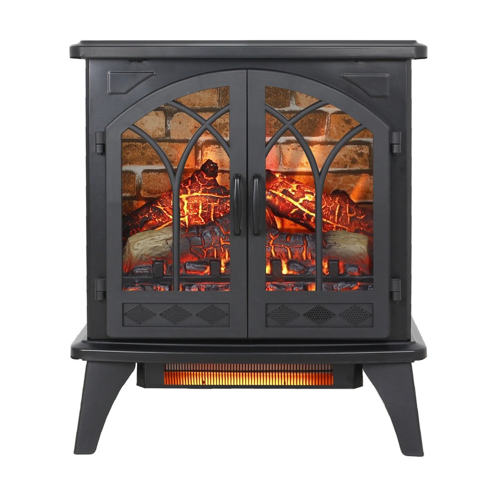 24" Black Metal Electric Fireplace With LED