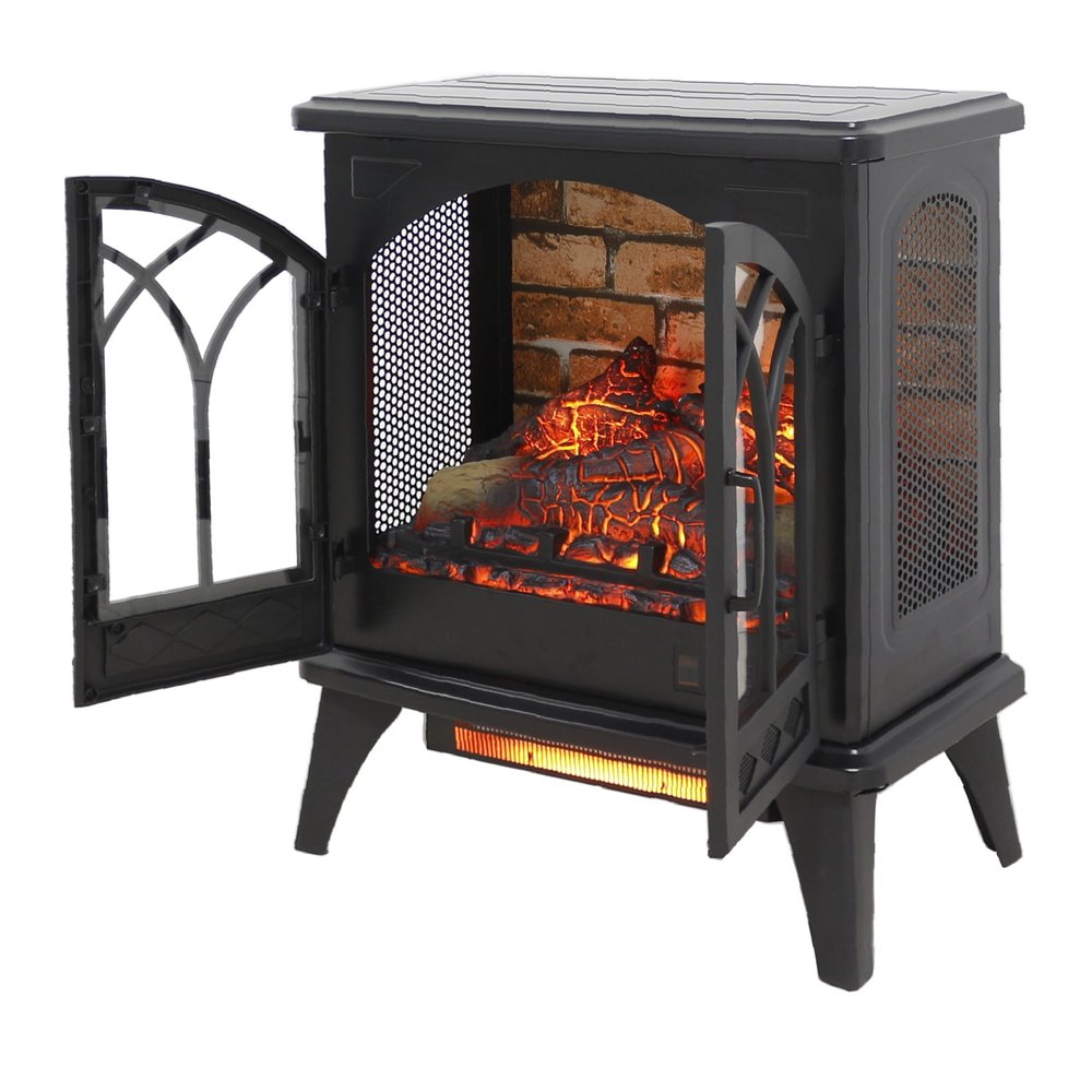 24" Black Metal Electric Fireplace With LED