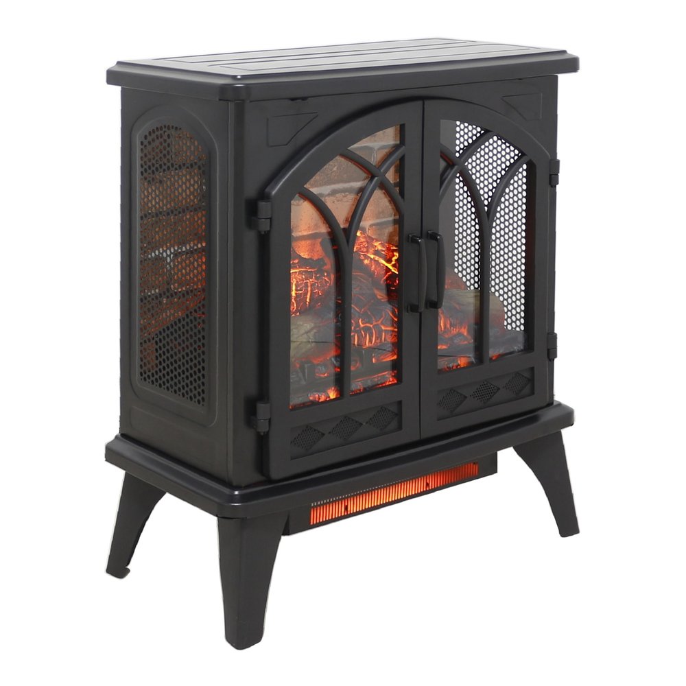 24" Black Metal Electric Fireplace With LED