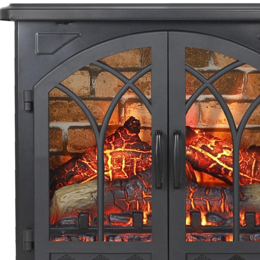 24" Black Metal Electric Fireplace With LED