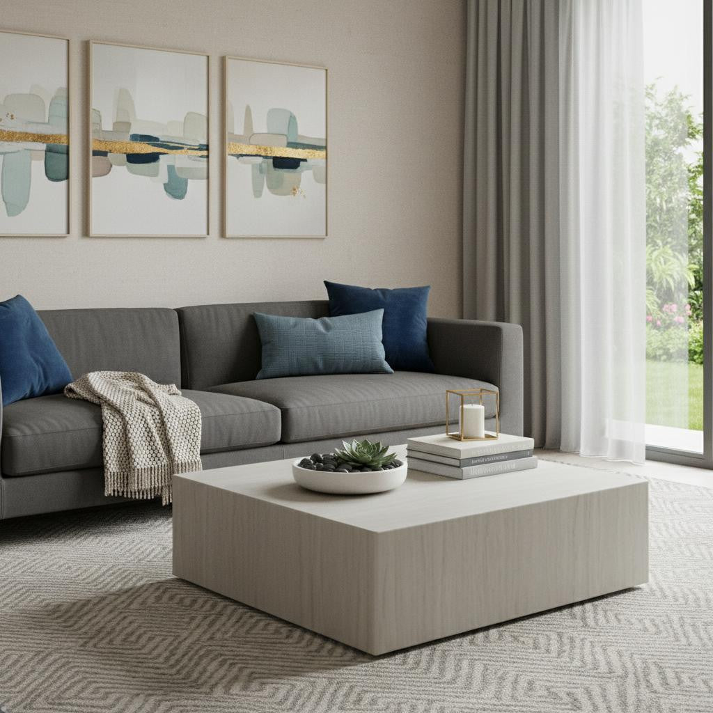 35" Beige Stone Square Block Coffee Table