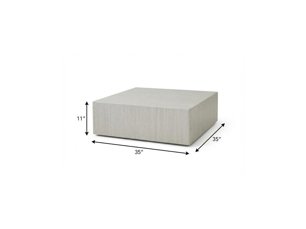 35" Beige Stone Square Block Coffee Table