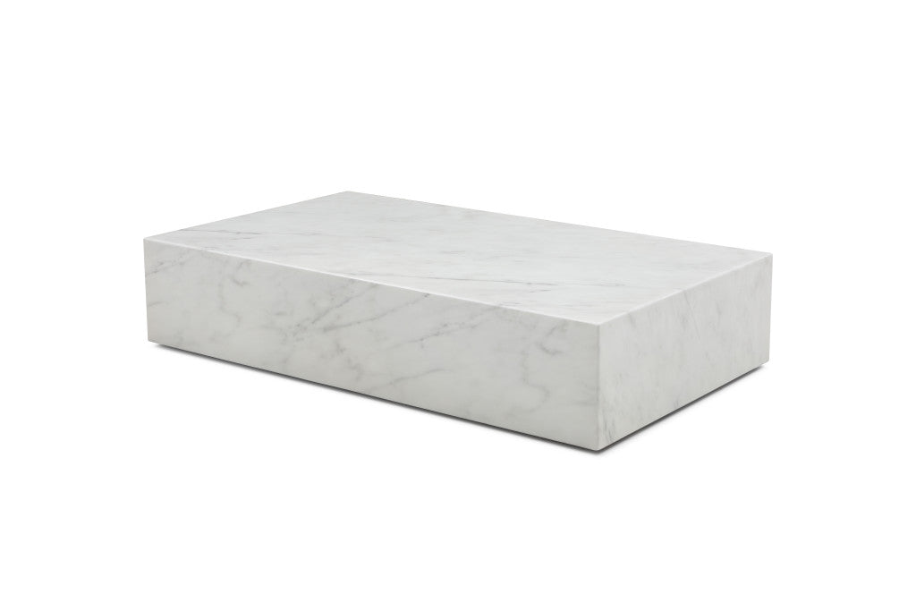 55" White Genuine Marble Block Coffee Table