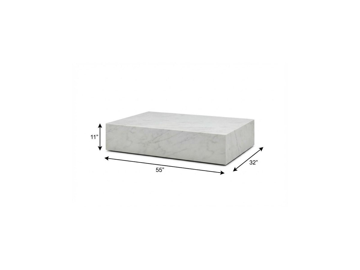 55" White Genuine Marble Block Coffee Table