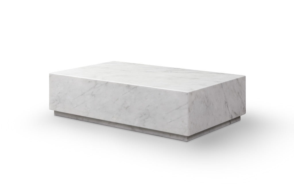 55" White Genuine Marble Block Coffee Table