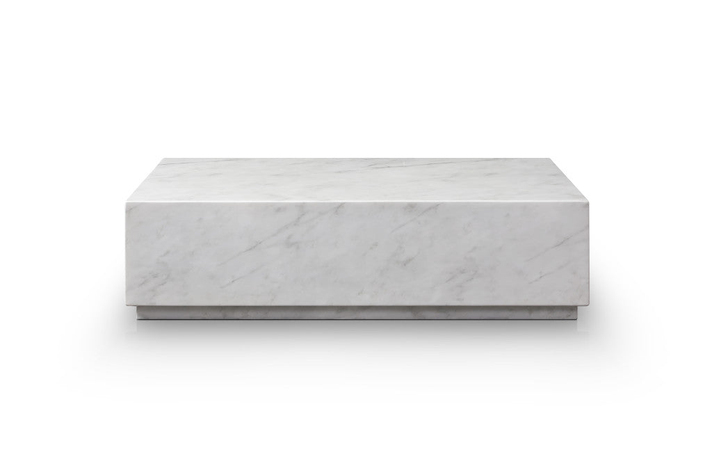 55" White Genuine Marble Block Coffee Table