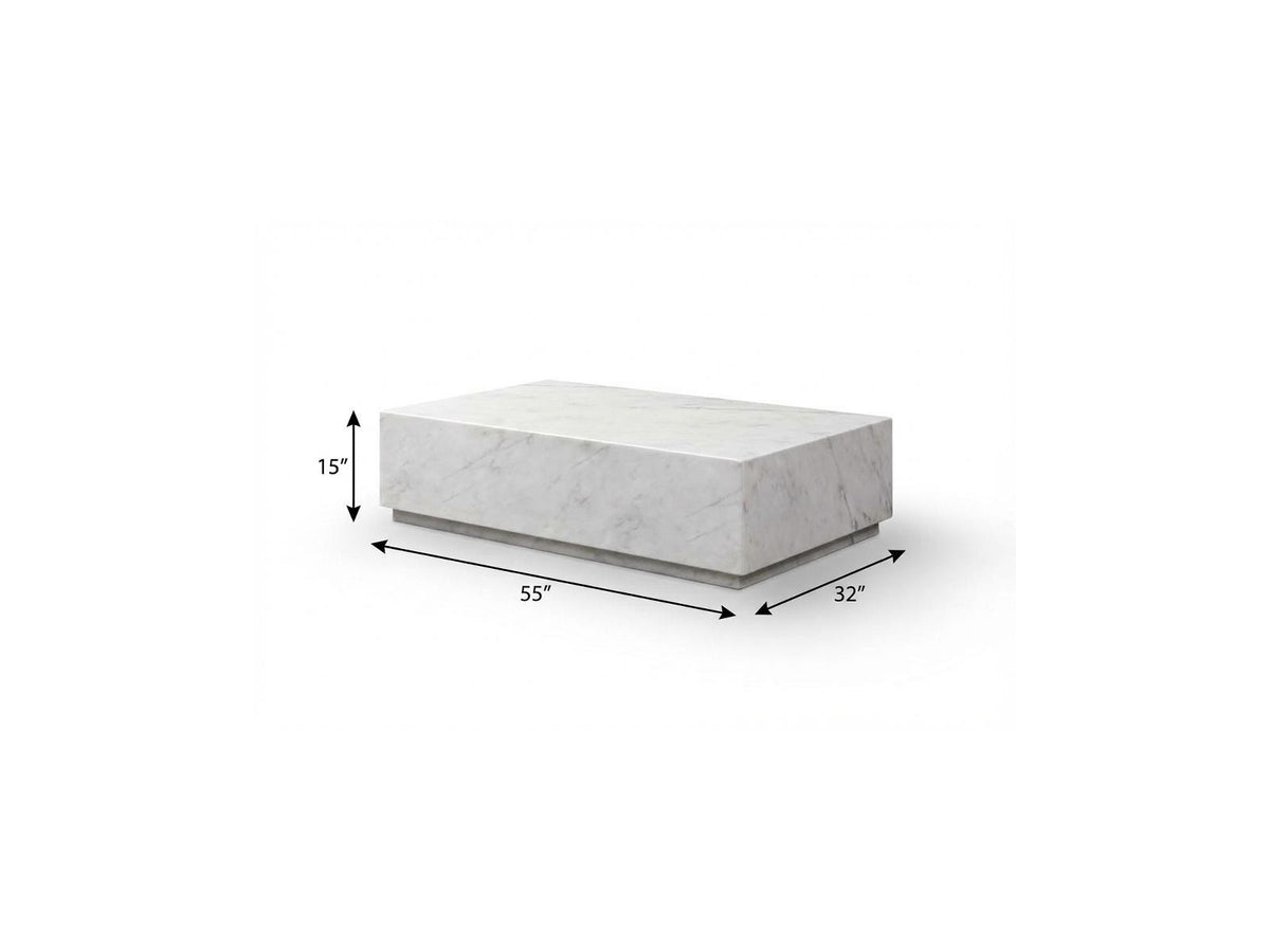 55" White Genuine Marble Block Coffee Table