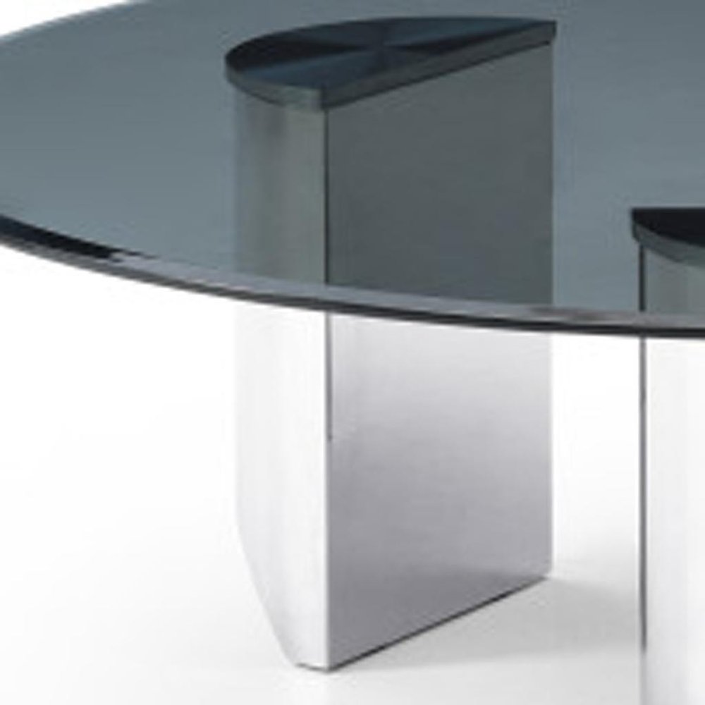 49" Black and Silver Mirrored Glass and Stainless Steel Round Coffee Table