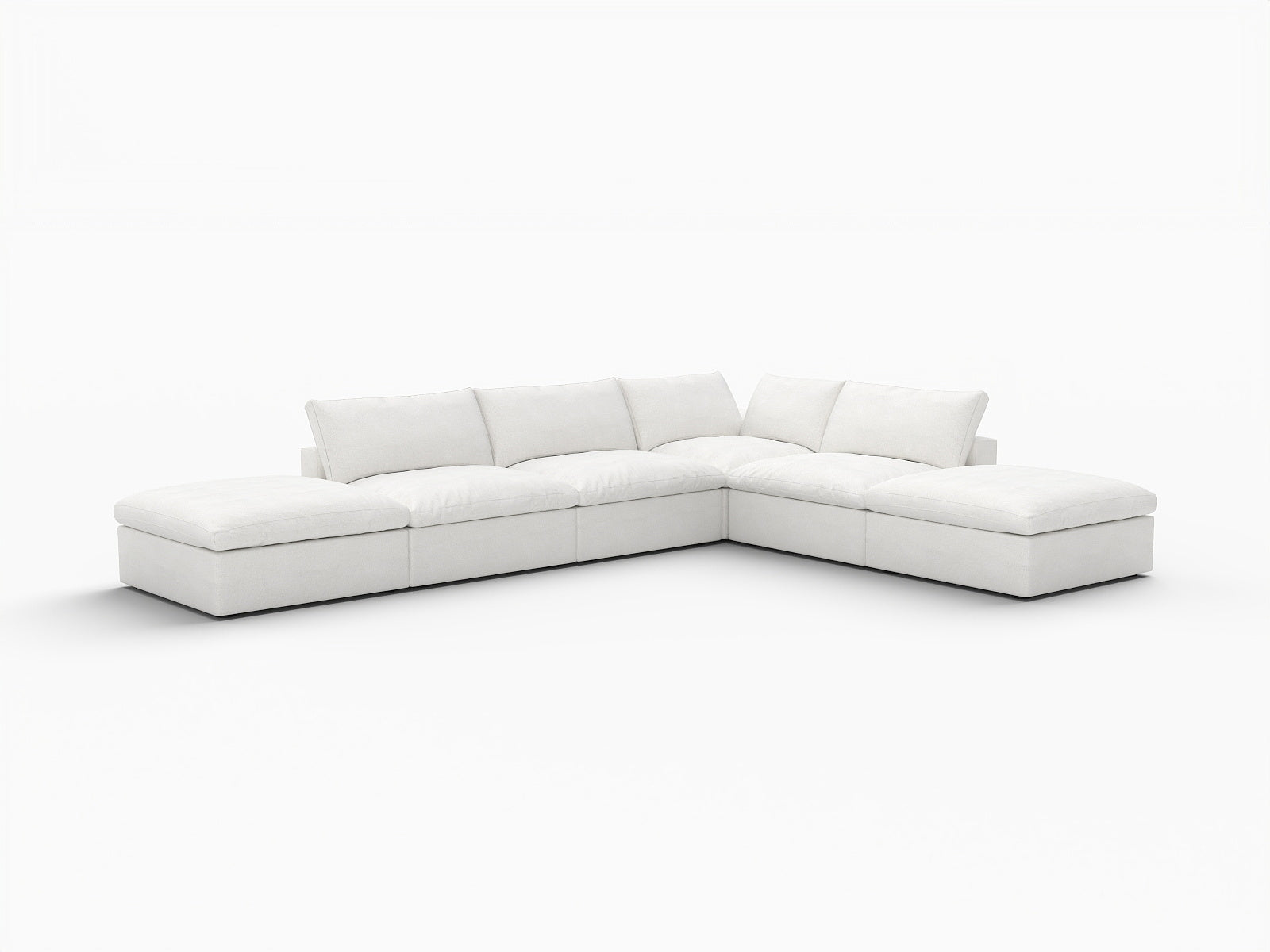 160" White Linen Blend Modular Armless Sofa With Ottomans And Storage