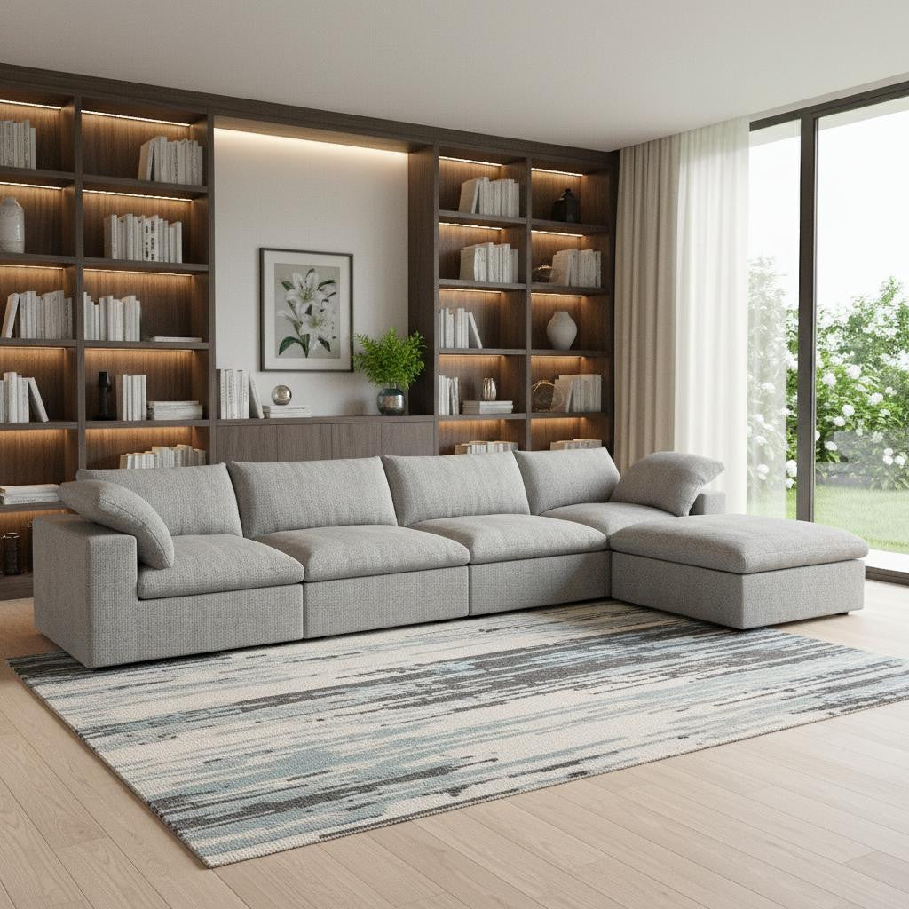 160" Light Gray Linen Blend Modular Sofa With Ottoman And Storage