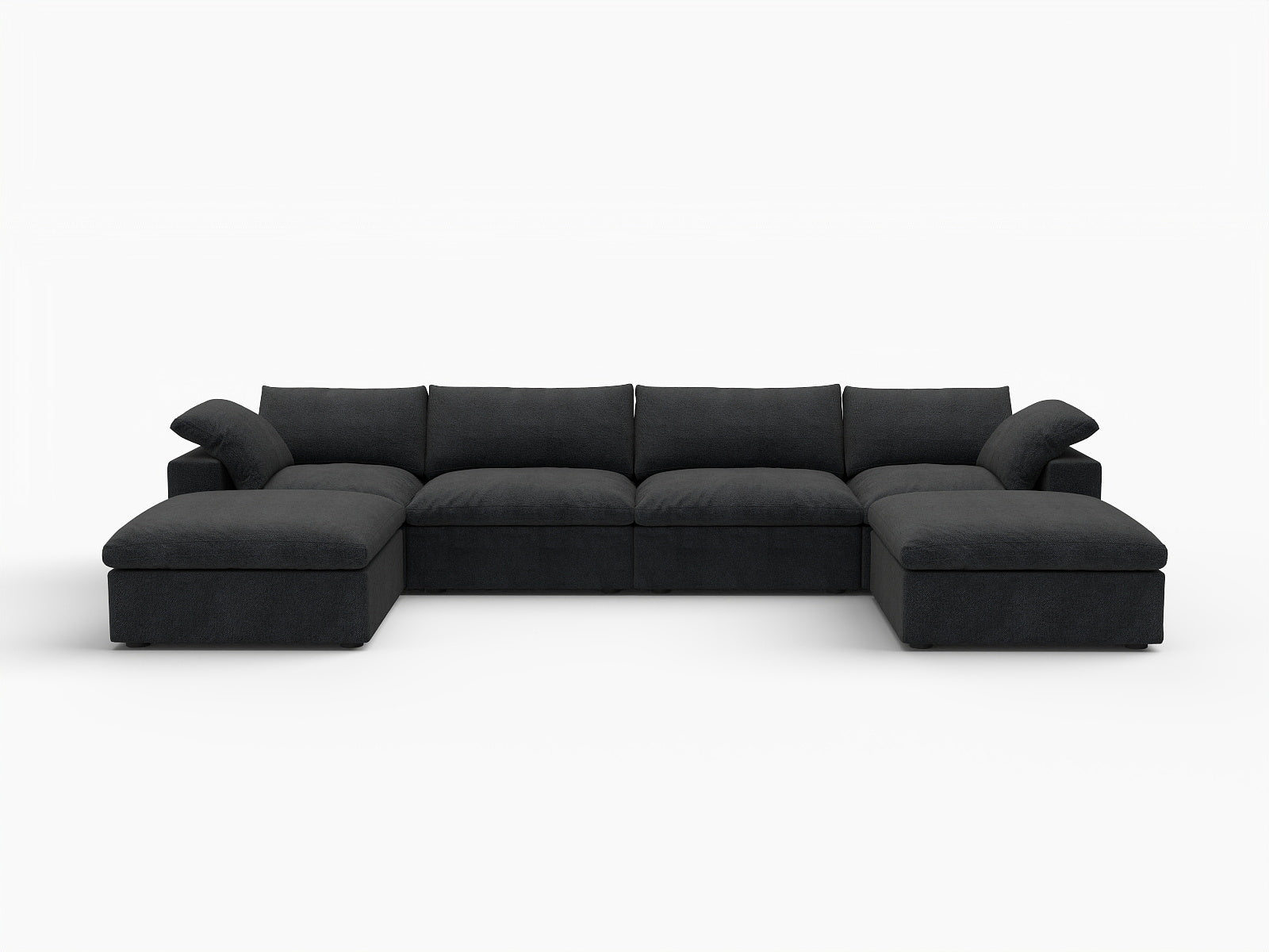 160" Black Linen Blend Modular Sofa With Ottomans Toss Pillows And Storage