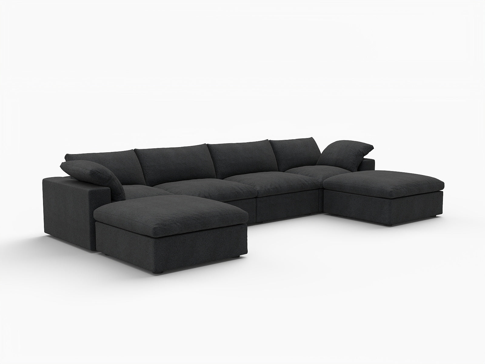 160" Black Linen Blend Modular Sofa With Ottomans Toss Pillows And Storage