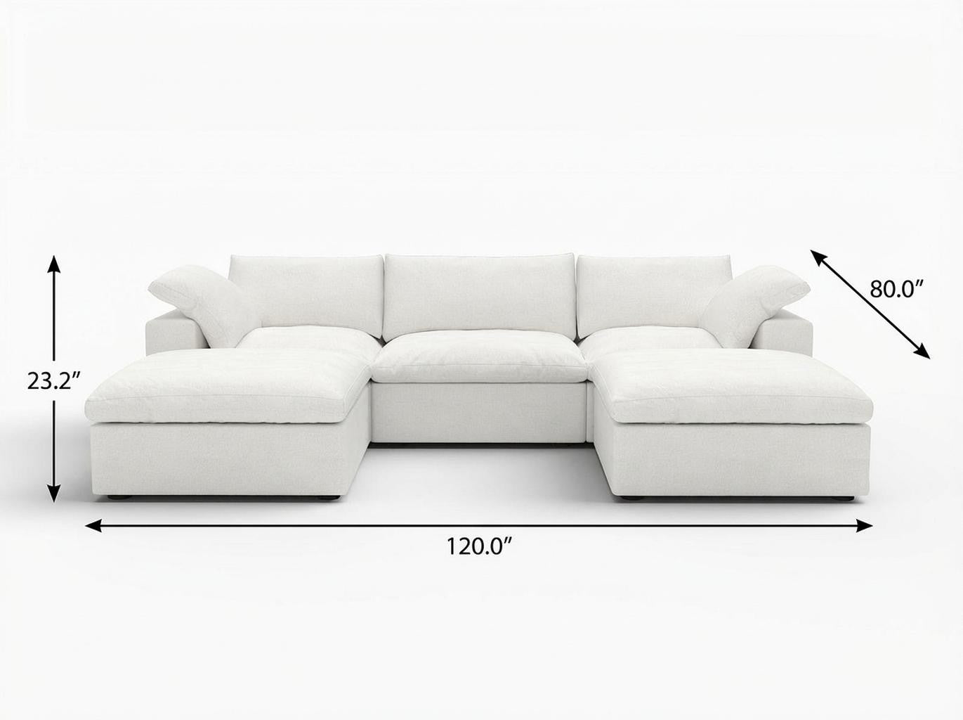 120" White Linen Blend Modular Universal Sofa With Ottoman And Storage