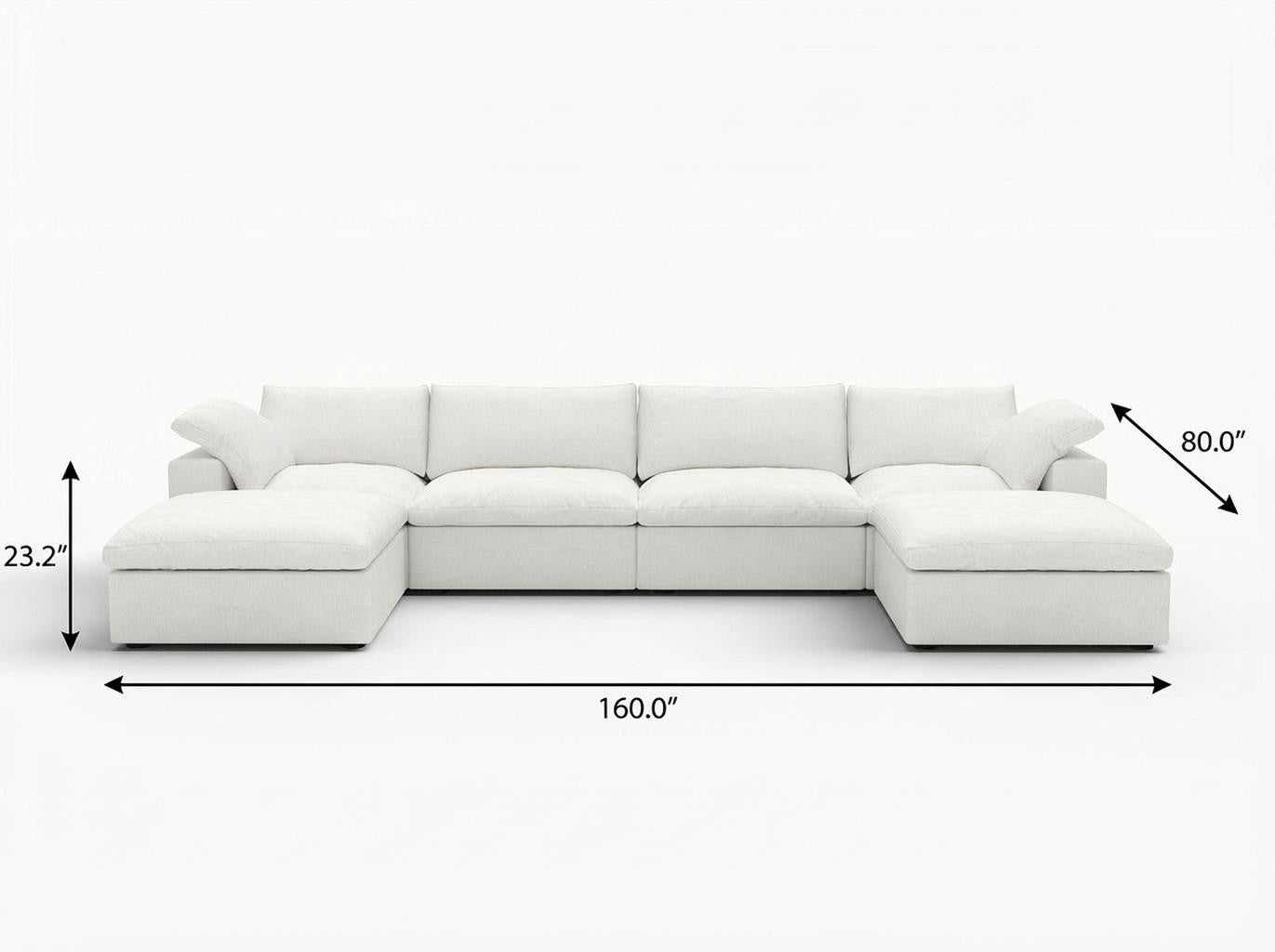 160" White Linen Blend Modular Sofa With Ottomans Toss Pillows And Storage