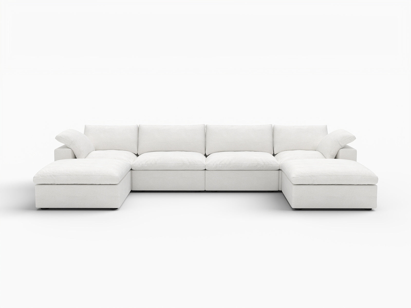 160" White Linen Blend Modular Sofa With Ottomans Toss Pillows And Storage