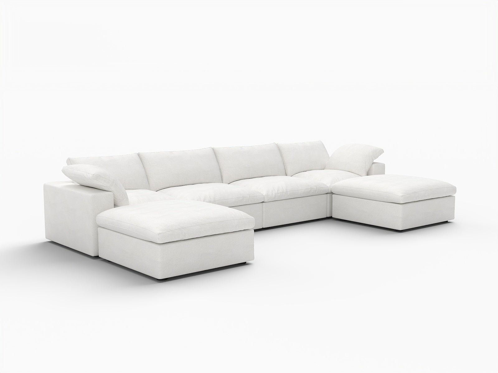 160" White Linen Blend Modular Sofa With Ottomans Toss Pillows And Storage