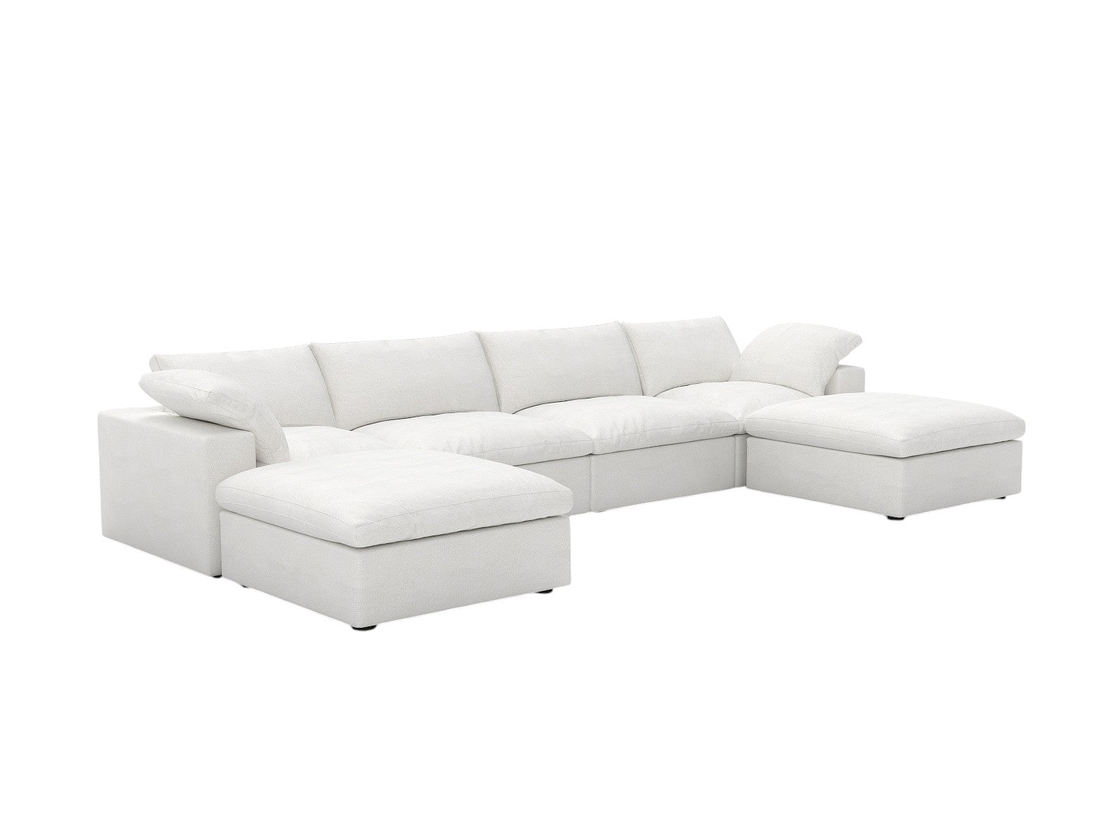 160" White Linen Blend Modular Sofa With Ottomans Toss Pillows And Storage