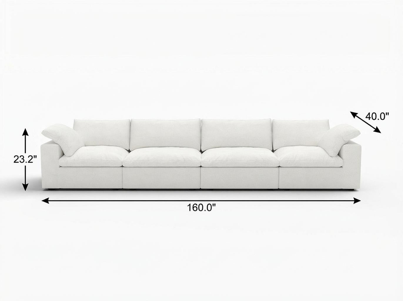 160" White Linen Blend Modular Sofa With Toss Pillows