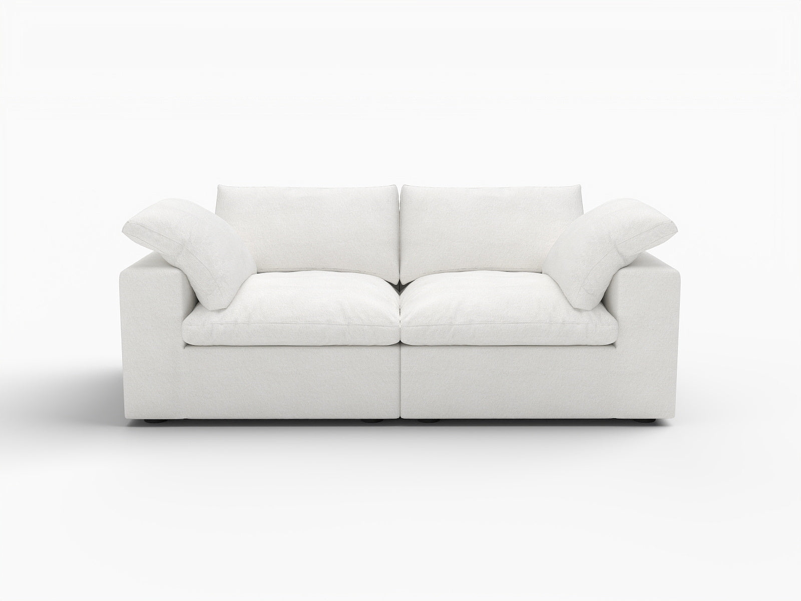 80" White Linen Blend Modular Loveseat and Toss Pillows